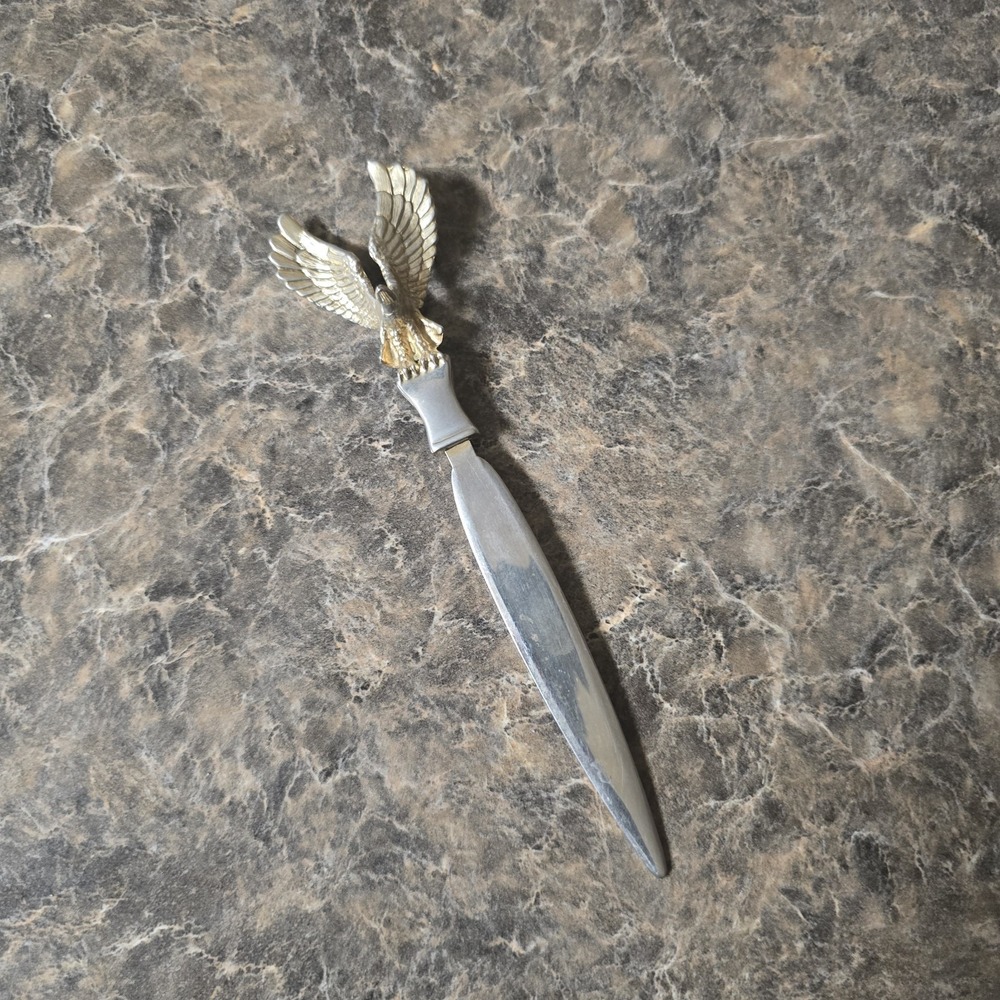 Vintage Eagle Letter Opener 7.25" Gold Silver Tone Figural Bird Desk Accessory